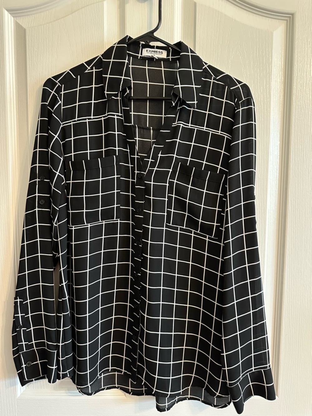 Express Black & White Windowpane Collared Portofino Shirt